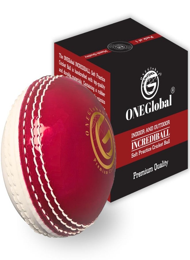 ONEGlobal Soft Rubber Cricket Ball for Practice | Outdoor & Indoor Practice Cricket Ball With Core & Stitched Seam | Realistic Feel, True Bounce & Swing For Practice, Honing Skills & Family Fun (1-Red&White) - Image 1