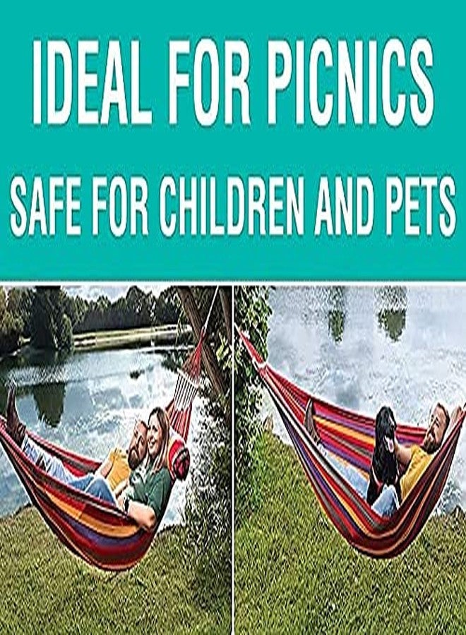 DIPDEY Wooden Stick Portable Swing Cotton Stripe With Strong Hammocks Rope Beach Sleeping Bed Backpack Spreader Bar Tree Hanging For Travel Garden Striped Ultralight Outdoor Jula Camping Hammock (Multicolor)-Set 1 - Image 5