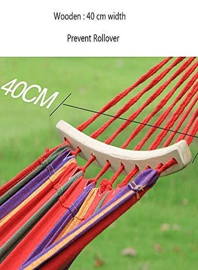 DIPDEY Wooden Stick Portable Swing Cotton Stripe With Strong Hammocks Rope Beach Sleeping Bed Backpack Spreader Bar Tree Hanging For Travel Garden Striped Ultralight Outdoor Jula Camping Hammock (Multicolor)-Set 1 - Image 4