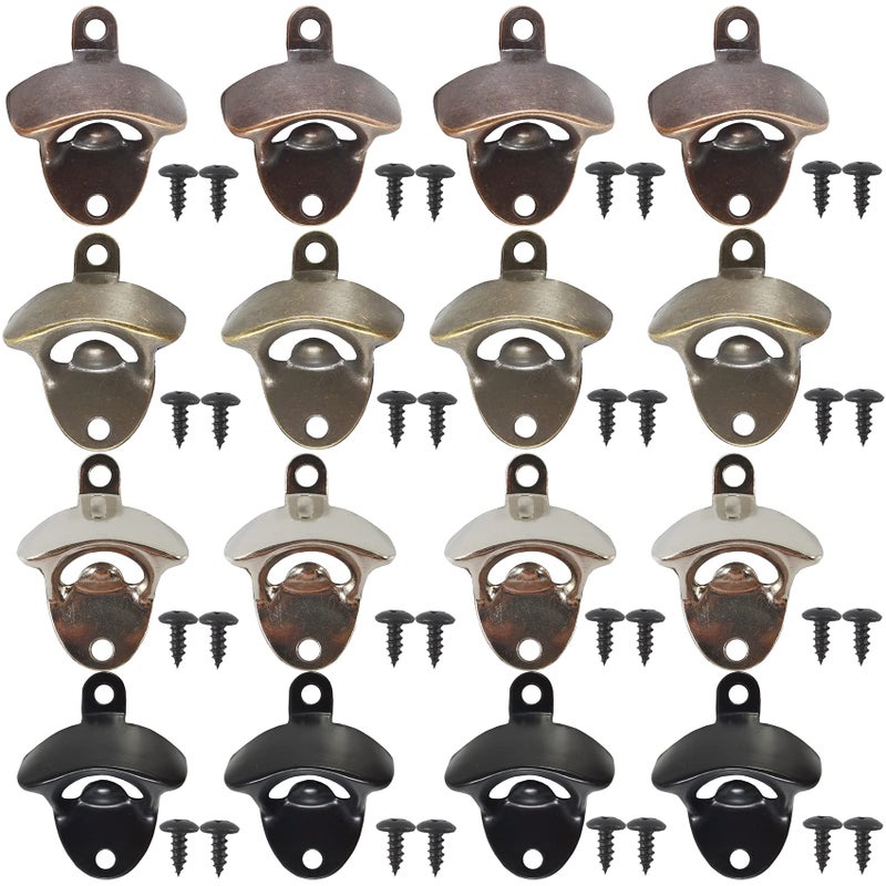 ROYHOO 16PCS Wall Mounted Bottle Opener Vintage Beer Opener with Mounting Screws Set for Beer Cap Coke Bottle Wine Soda Open and Kitchen Cafe Bars4 Colors