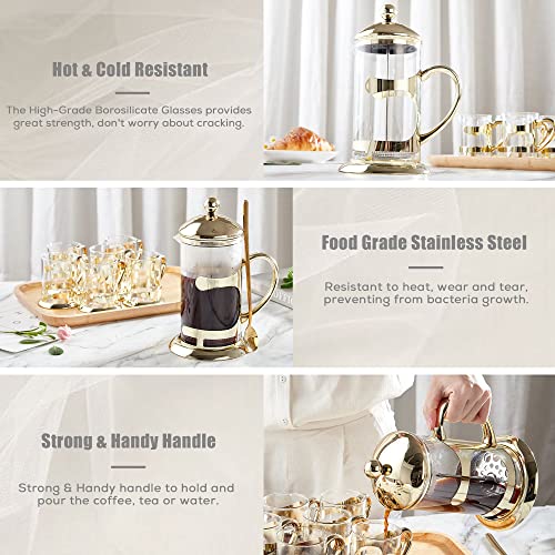 DUJUST Gold French Press Coffee Maker, Luxury Design French Coffee Press with 4-Level Filter System, High-Grade Glass for Hot & Cold Resistance, Include Long Size 304 Stainless Steel Spoon - 34oz - Image 4