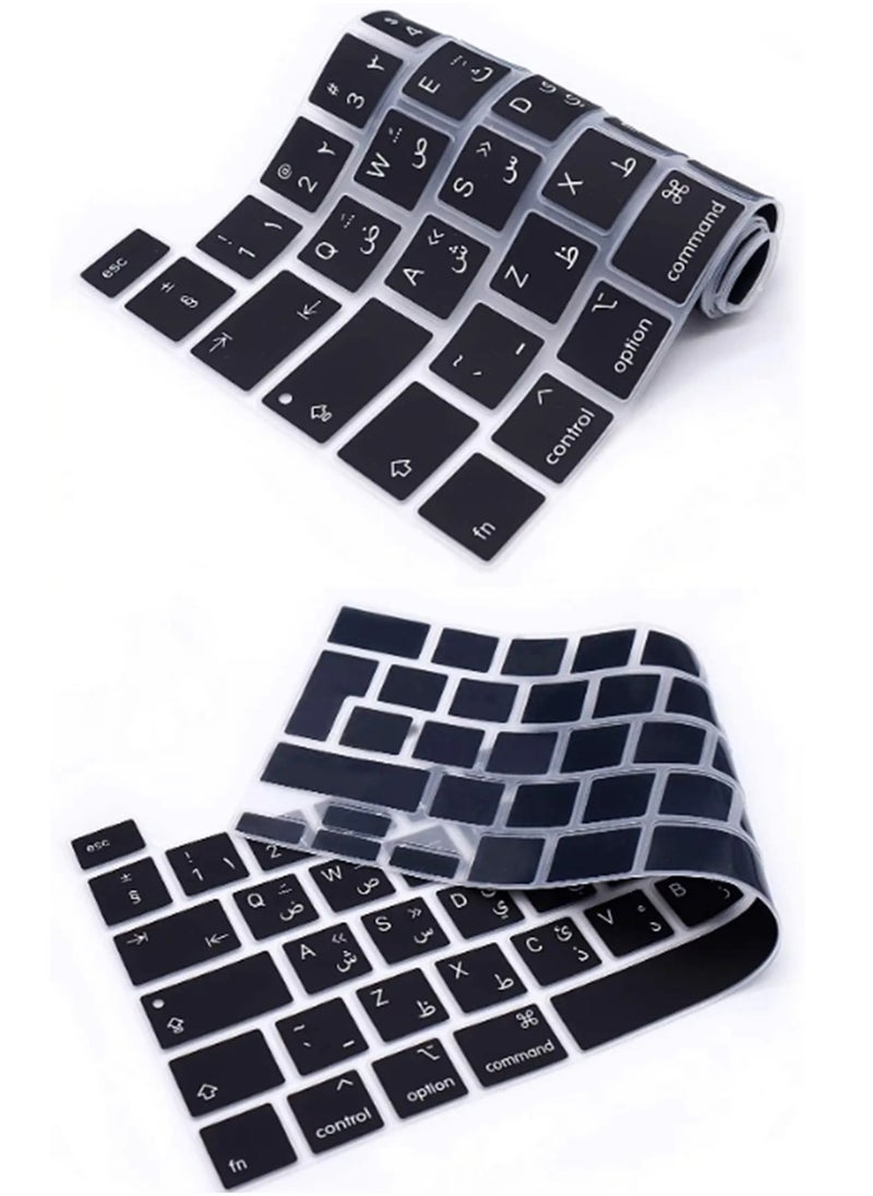 Youque - Silicone English Arabic Keyboard Cover Protector for Macbook Pro 13 Inch Model A2338/A2289 Black - Image 1
