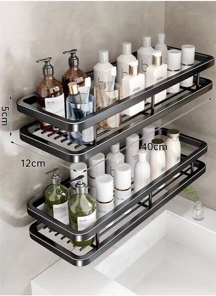 Kutis 2-Pieces Bathroom Shelf Shower Shampoo Soap Organizer Wall Mounts Storage Rack Steel Black  40x12x5 cm  - Image 1