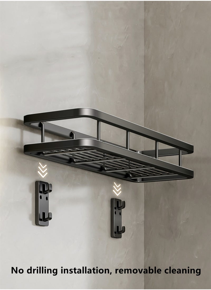 Kutis 2-Pieces Bathroom Shelf Shower Shampoo Soap Organizer Wall Mounts Storage Rack Steel Black  40x12x5 cm  - Image 3