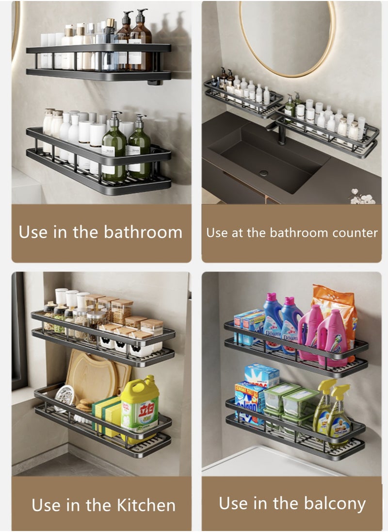 Kutis 2-Pieces Bathroom Shelf Shower Shampoo Soap Organizer Wall Mounts Storage Rack Steel Black  40x12x5 cm  - Image 5
