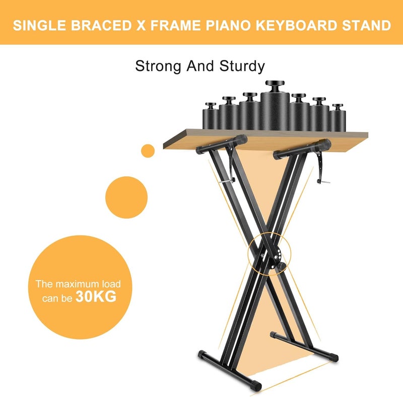 Trintion X Frame Music Keyboard Stand - 49cm-97cm Adjustable Universal Classic & Electronic Piano Stand with Locking Straps (7 Position Folding Height) - Image 5
