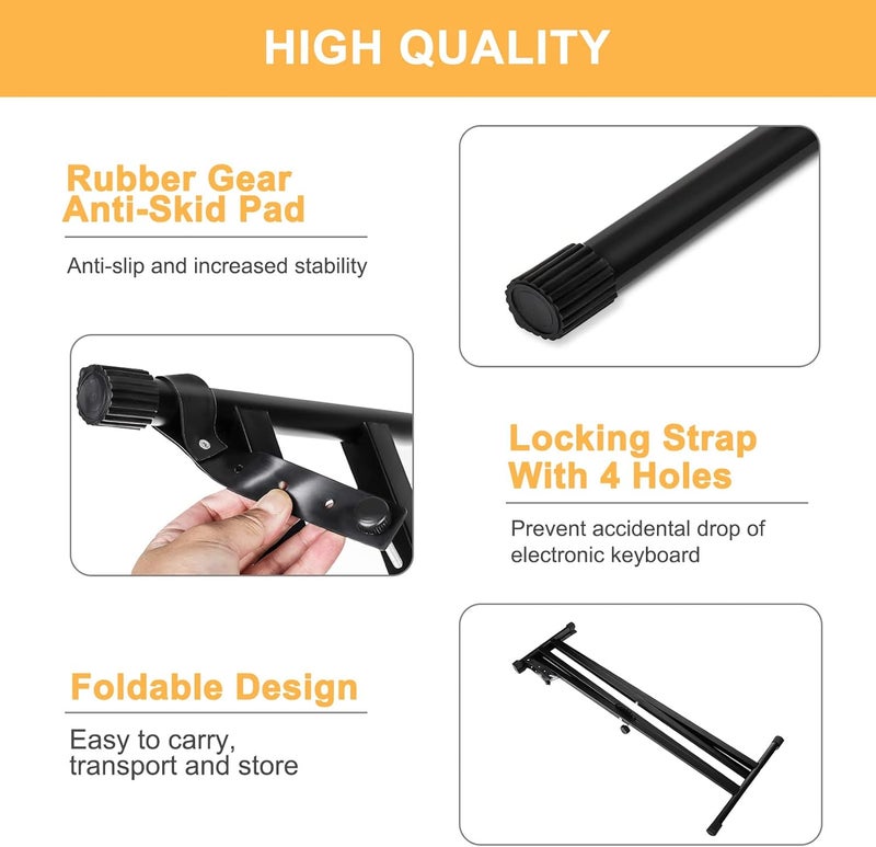 Trintion X Frame Music Keyboard Stand - 49cm-97cm Adjustable Universal Classic & Electronic Piano Stand with Locking Straps (7 Position Folding Height) - Image 3