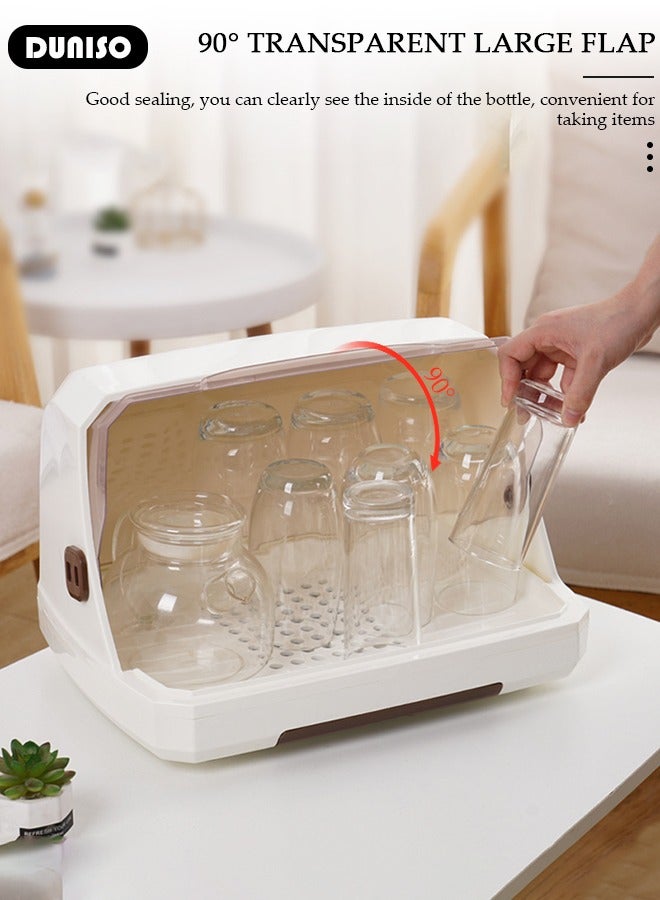 DUNISO Baby Bottle Drying Rack, Vertical Baby Bottle Storage with Anti-dust Cover, Tableware Drying Rack with Pull-Out Drain Board, Portable Kitchen Cabinet Organizer with Haft, Cup Storage Box for Home Kitchen - Image 2