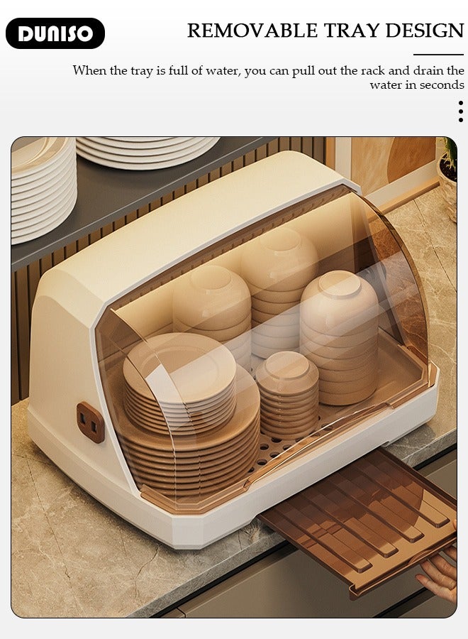 DUNISO Baby Bottle Drying Rack, Vertical Baby Bottle Storage with Anti-dust Cover, Tableware Drying Rack with Pull-Out Drain Board, Portable Kitchen Cabinet Organizer with Haft, Cup Storage Box for Home Kitchen - Image 3