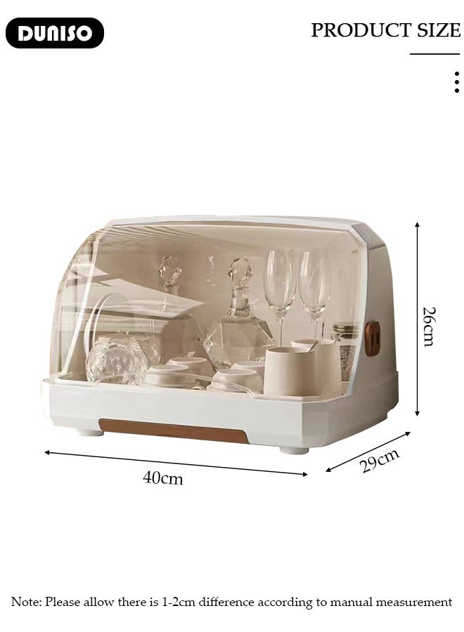 DUNISO Baby Bottle Drying Rack, Vertical Baby Bottle Storage with Anti-dust Cover, Tableware Drying Rack with Pull-Out Drain Board, Portable Kitchen Cabinet Organizer with Haft, Cup Storage Box for Home Kitchen - Image 4