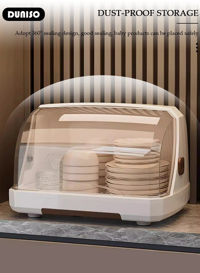 DUNISO Baby Bottle Drying Rack, Vertical Baby Bottle Storage with Anti-dust Cover, Tableware Drying Rack with Pull-Out Drain Board, Portable Kitchen Cabinet Organizer with Haft, Cup Storage Box for Home Kitchen - Image 5