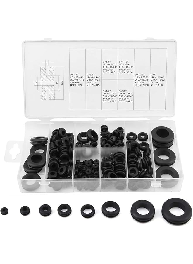 promass Rubber Cable Grommet, Mineral Oil-Resisting Practical Durable Heat-Resisting Rubber Grommet Kit, Gas Air for Pipes Hydraulic - Image 1