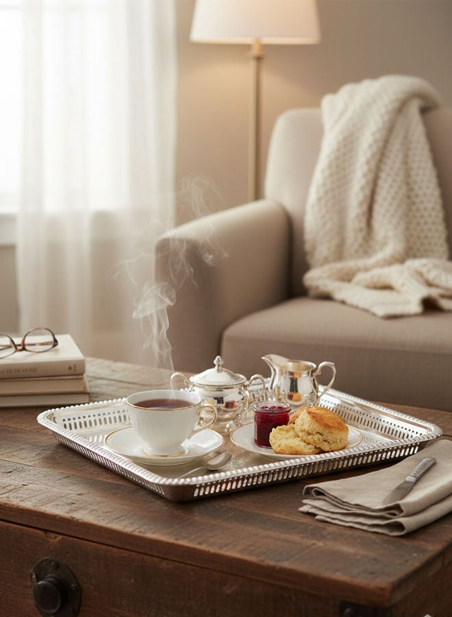 Dove Stainless Steel Rectangular Serving Tray Silver 50cm - Image 3