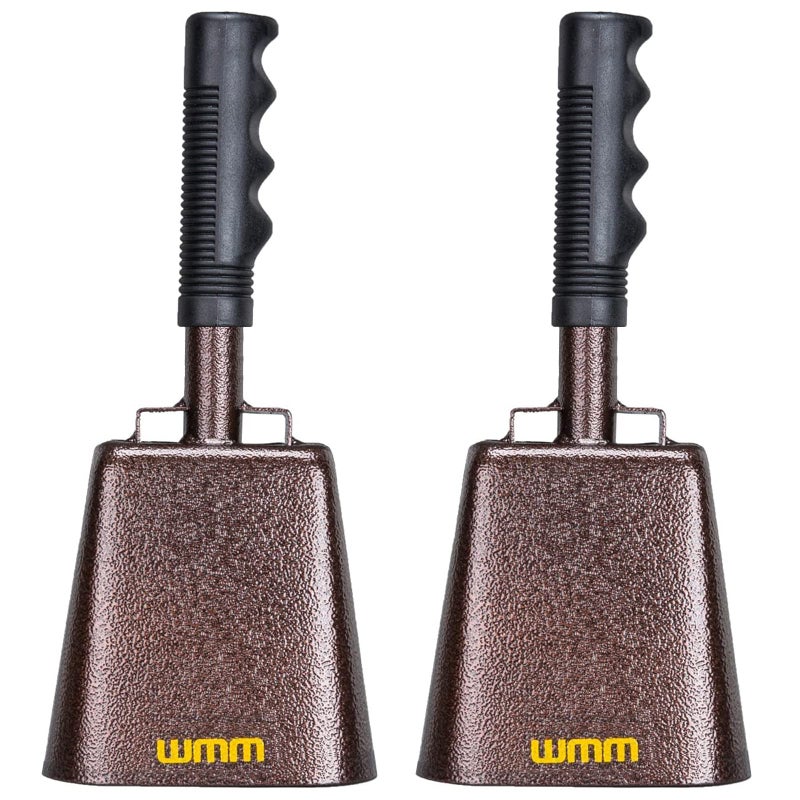 WMM 10 Inch Steel Cowbell with Handle Cheering Bell for Sports Events Large Solid School Bells  Chimes Percussion Musical Instruments Call Bell AlarmCopper2 Pack 