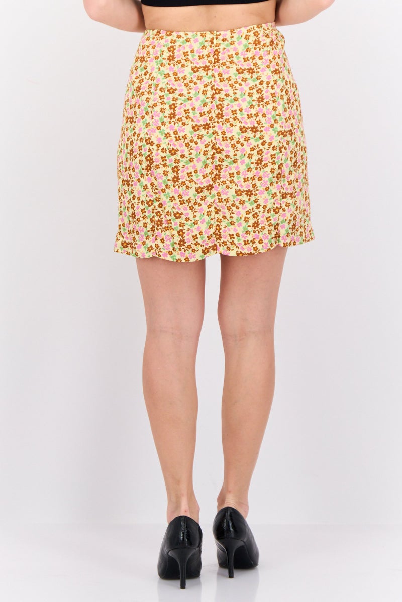 MANGO Women Floral Print Basic Mini Skirt, Multicolor  - Image 3