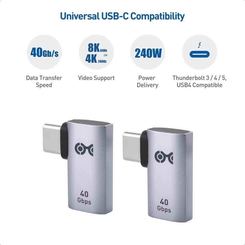 Cable Matters 2-Pack 40Gbps Flat Right Angle USB C Adapter, Up to [4K@240Hz Video, 240W Charging, 40Gbps Data Transfer] 90 Degree USB C Adapter, Compatible with Thunderbolt 4, iPhone 16, Steam Deck - Image 4