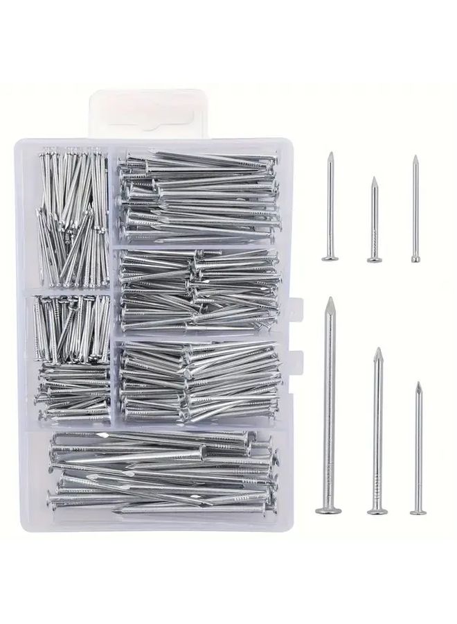 280pcs Steel Nails Assortment Kit With Storage Box 6 Sizes Zinc Coated For Wood DIY - Image 1
