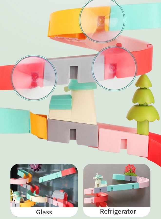 GROIC 62 Pcs Kids Bath Toys Duck Slide Splash Smile Water Ball Track Stick to Wall Bathtub Toy for Toddlers DIY Waterfall Pipe and Tubes Tub with Suction Wheels Gift Boys Girls - Image 4