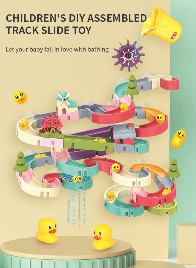 GROIC 62 Pcs Kids Bath Toys Duck Slide Splash Smile Water Ball Track Stick to Wall Bathtub Toy for Toddlers DIY Waterfall Pipe and Tubes Tub with Suction Wheels Gift Boys Girls - Image 2