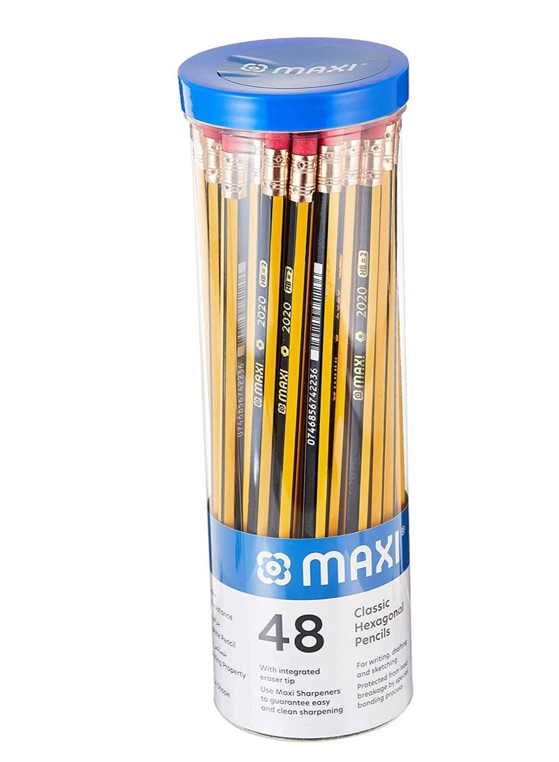 Maxi Classic Hexagonal  Pencil With Eraser Tip Jar Of 48Pc - Image 1