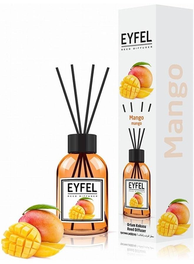 آيفيل مجموعة معطر جو برائحة المانجو الحلوة - 120 مل، عطر منزلي يدوم طويلاً مع أعواد أنيقة لنشر الزيوت العطرية، مناسبة للحمامات، غرف المعيشة، المكاتب، المحلات التجارية، وصالات العرض - مانجو - Image 2