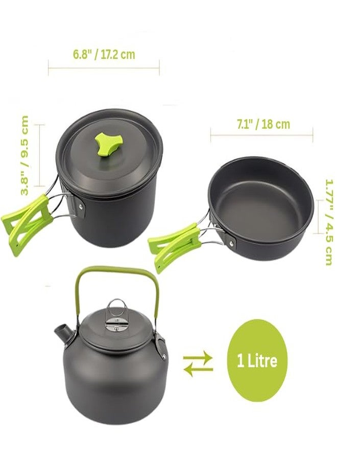 DPCR 12-Piece Camping Cookware Mess Kit with Portable Tea Pot, Lightweight Nonstick Pot & Pan Set with Spork, Bowls, Sponge & Travel Bag - Compact Outdoor Cooking Gear for Backpacking, Hiking - Image 3