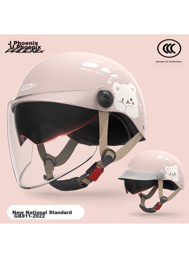 Phoenix 3c Certified Electric Motorcycle Helmet, Retro Style Tk708 Cherry Blossom Pink, Dual-form Brim Bucket Helmet With Double Visor, Half Helmet For Men And Women, One Size Fits All - Image 1