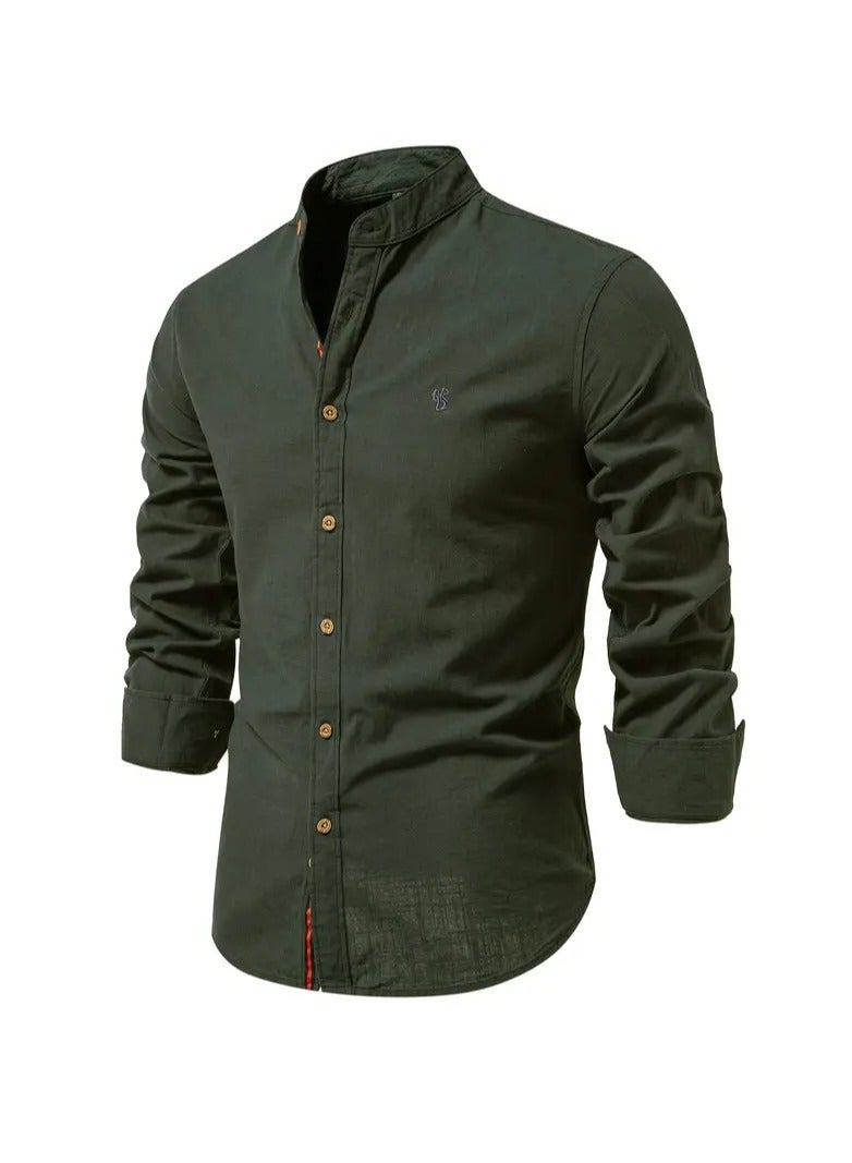 NIBEMINENT Spring and summer slim shirt men's cotton and linen casual Japanese style men's fashion business solid color long-sleeved shirt for men  - Image 1