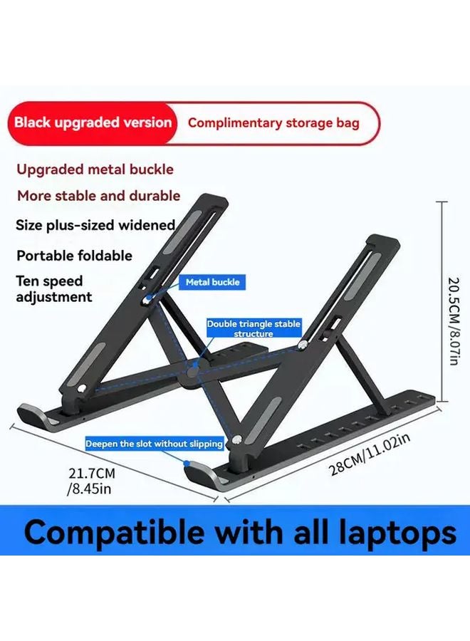 Upgraded Black Adjustable Height Laptop Stand Foldable Ergonomic Desk Computer Stand - Image 1