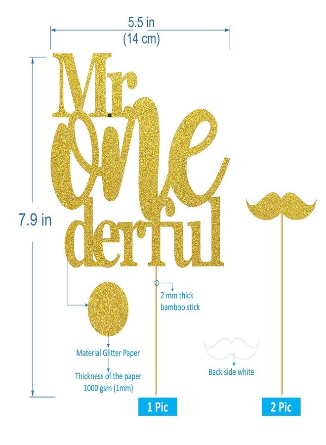 SVM CRAFT® Mr Onederful Cake Topper For Birthday - gold Glitter Cake Topper, kids cake topper. one cake topper - Image 2