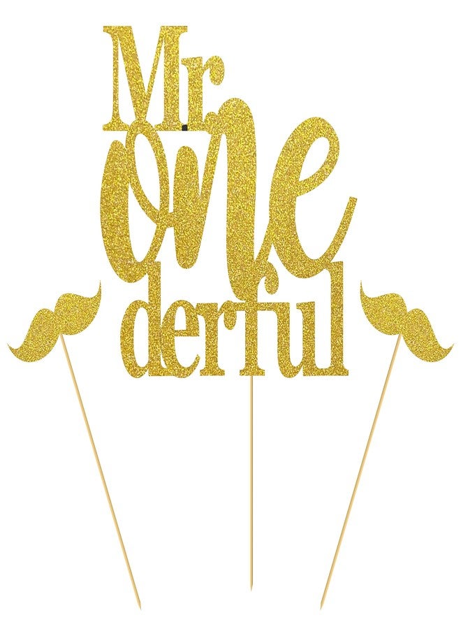 SVM CRAFT® Mr Onederful Cake Topper For Birthday - gold Glitter Cake Topper, kids cake topper. one cake topper - Image 1