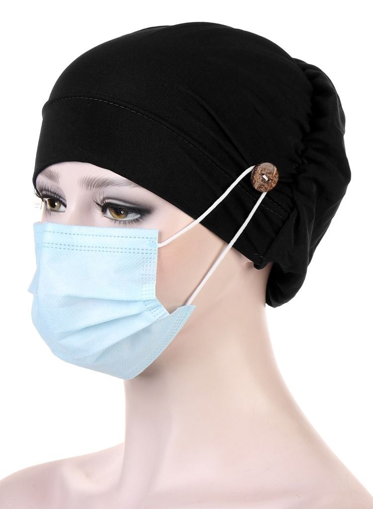 Loquat Solid Button Pullover Cap Black  - Image 1