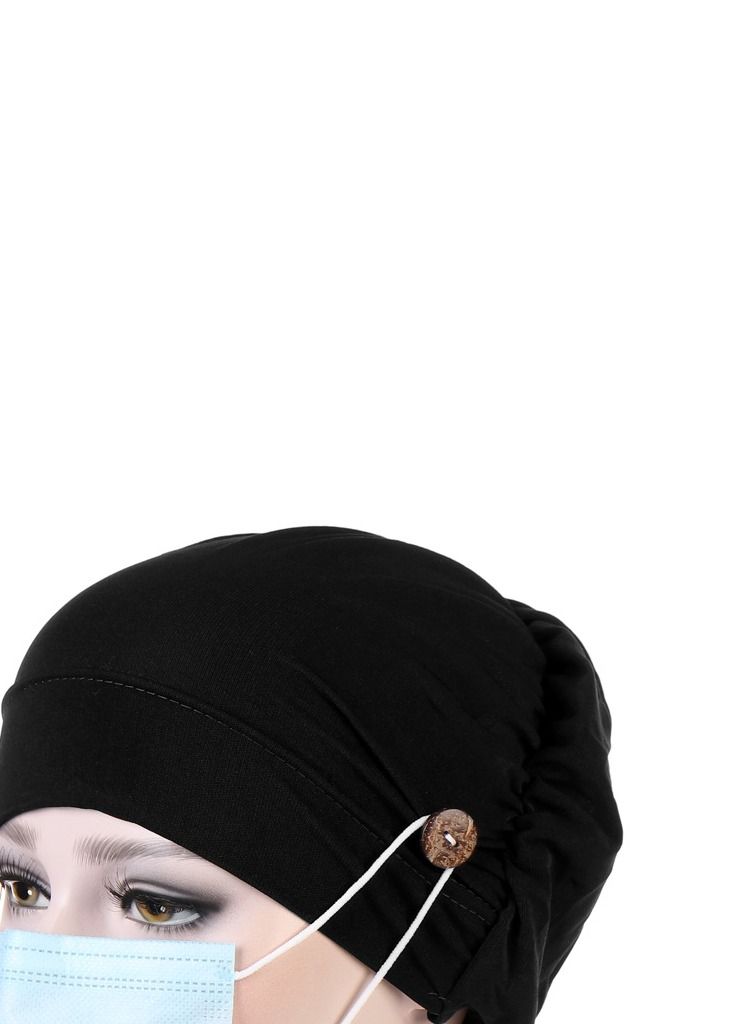 Loquat Solid Button Pullover Cap Black  - Image 2
