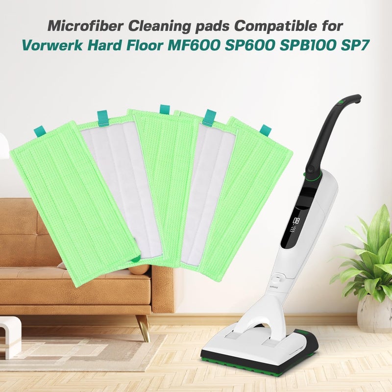 GreeSuit Pack of 5 Microfibre Floor Mop Pads Compatible with Vorwerk Hard Floor MF600 / SP600 / SPB100 / SP7 Vacuum Cleaner - Replacement Cleaning Cloth for Vorwerk Tiger Kobold, Washable and Reusable - Image 2