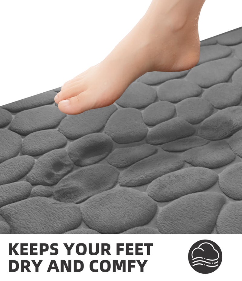 YIHOUSE Bathroom Mat Rug, Memory Foam Bath Mat, Non-Slip Bathroom Floor Mats, Cobblestone Bath Mats Absorbent Bath Rugs Washable Quick Dry (17x24,Dark Gray) - Image 4