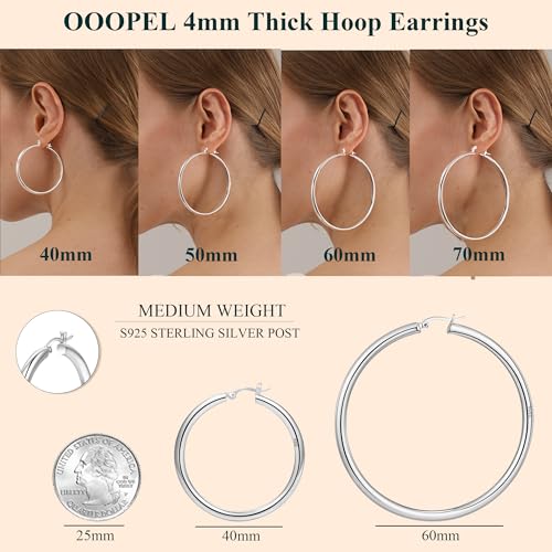 OOOPEL 4mm Thick Gold Chunky Hoop Earrings - Sterling Silver Post, Hollow Tube, Hypoallergenic Lightweight Large Hoops For Women - 20/30/40/50/60MM - Image 4