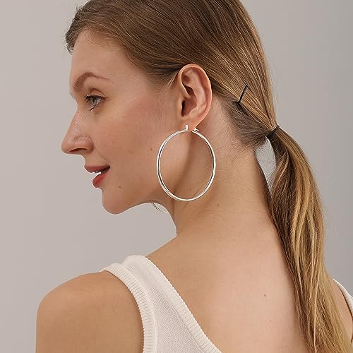 OOOPEL 4mm Thick Gold Chunky Hoop Earrings - Sterling Silver Post, Hollow Tube, Hypoallergenic Lightweight Large Hoops For Women - 20/30/40/50/60MM - Image 2