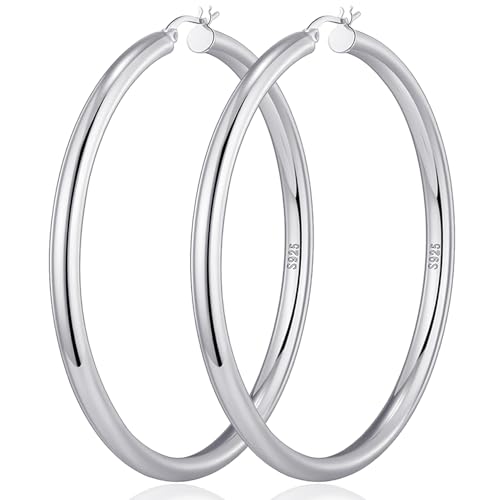 OOOPEL 4mm Thick Gold Chunky Hoop Earrings - Sterling Silver Post, Hollow Tube, Hypoallergenic Lightweight Large Hoops For Women - 20/30/40/50/60MM - Image 1