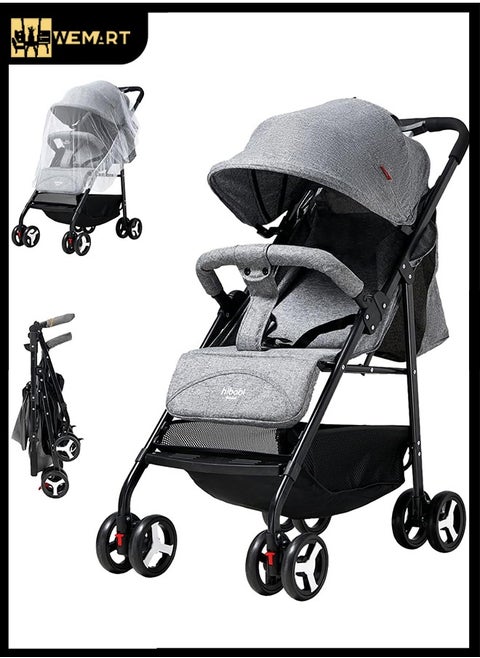 Baby Stroller With Removable Armrests,One-Hand Foldable Pushchair,Adjustable Backrest & Canopy,Suitable for Different Road Conditions,Large Storage Basket,Suitable for 0-3 Years Old