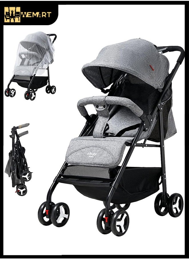 WEMART Baby Stroller With Removable Armrests,One-Hand Foldable Pushchair,Adjustable Backrest & Canopy,Suitable for Different Road Conditions,Large Storage Basket,Suitable for 0-3 Years Old  - Image 1