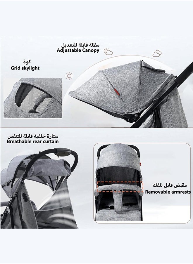 WEMART Baby Stroller With Removable Armrests,One-Hand Foldable Pushchair,Adjustable Backrest & Canopy,Suitable for Different Road Conditions,Large Storage Basket,Suitable for 0-3 Years Old  - Image 4