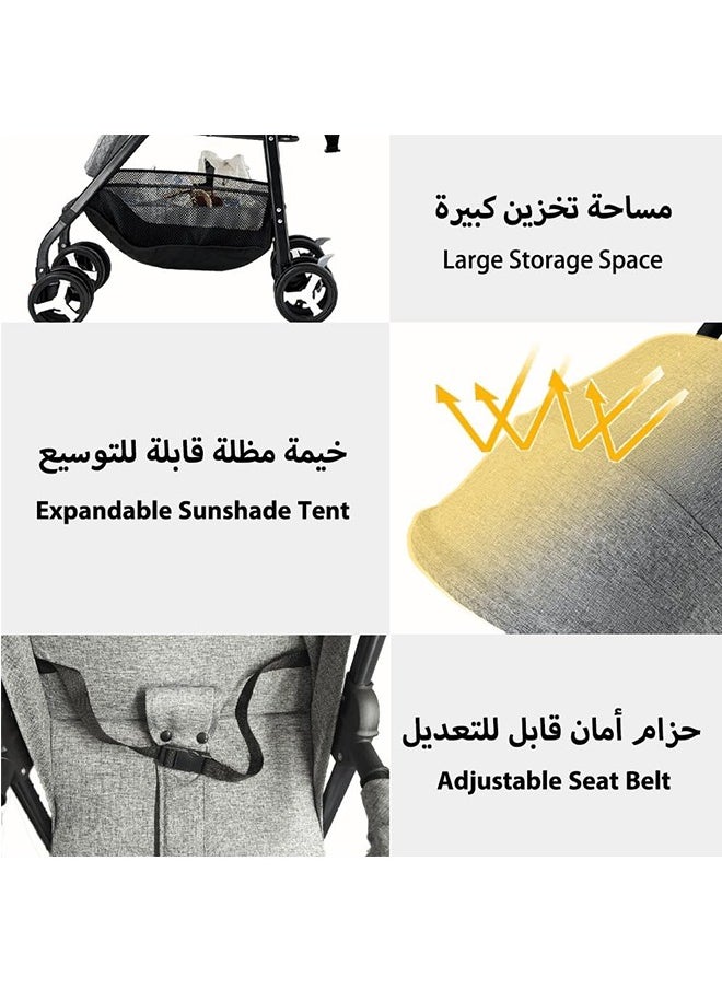 WEMART Baby Stroller With Removable Armrests,One-Hand Foldable Pushchair,Adjustable Backrest & Canopy,Suitable for Different Road Conditions,Large Storage Basket,Suitable for 0-3 Years Old  - Image 5