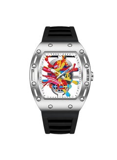 Kingston Barrel-Shaped Quartz Watch for Men Silver Shell white surface-Black Belt