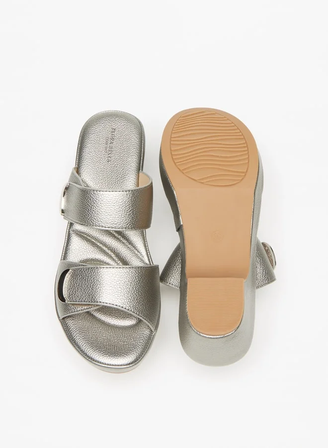 فلورا بيلا من شو إكسبرس Women's Textured Slip-On Sandals with Block Heels Ramadan Collection