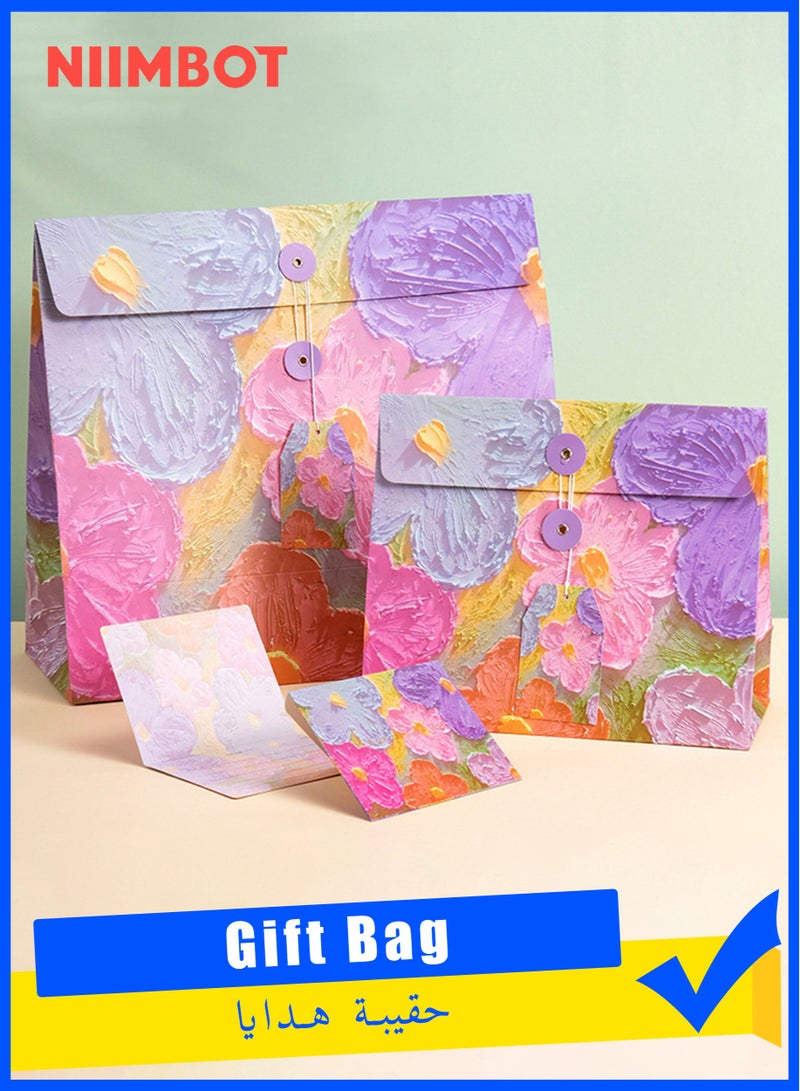 NIIMBOT 2 Pack Oil Painting Style Gift Bag With card, Birthday Gift Box, Envelope Packaging Bag, Creative Paper Gift Bags, Holiday Gift Box, Gift Bag - Image 1