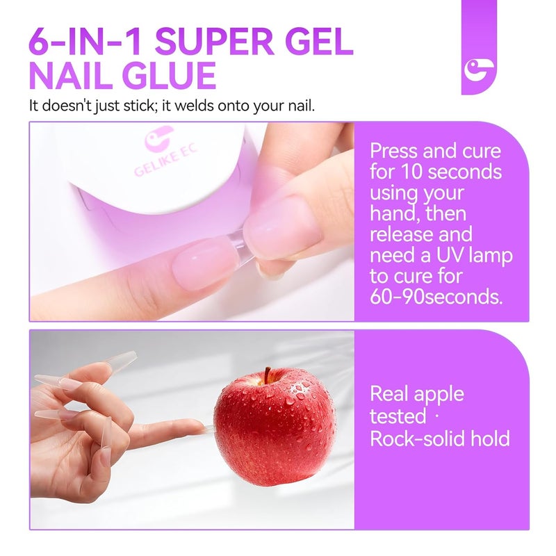 gelike ec 6 in 1 Nail Glue Gel 32ML 2PCS: Extra Strong Nail Glue for Clear Acrylic Nails - Long Lasting Extension Gel Adhesive UV Nail Glue for Clear Press On Nail Tips Nail Polish, UV Cure Required… - Image 2