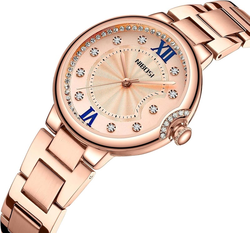 NIBOSI Women's Analog Quartz Rose Gold Diamond Watch - Minimalist Waterproof Stainless Steel Casual Wrist Watch - Image 3