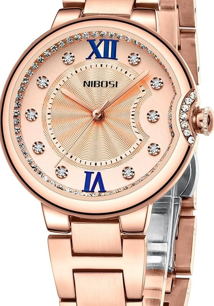 NIBOSI Women's Analog Quartz Rose Gold Diamond Watch - Minimalist Waterproof Stainless Steel Casual Wrist Watch - Image 4