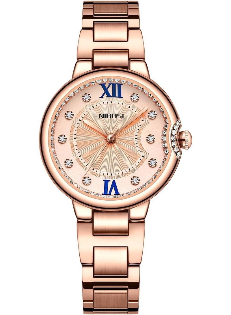 NIBOSI Women's Analog Quartz Rose Gold Diamond Watch - Minimalist Waterproof Stainless Steel Casual Wrist Watch - Image 1