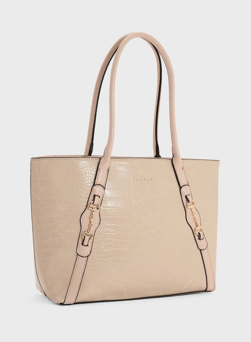 خزانة حقيبة توت بتفاصيل حزام الحصان ونقشة التمساح - Image 3